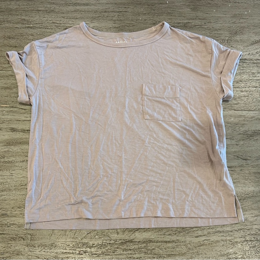 American Eagle Outfitters Pink and Blue Boxy Short Sleeve Tee